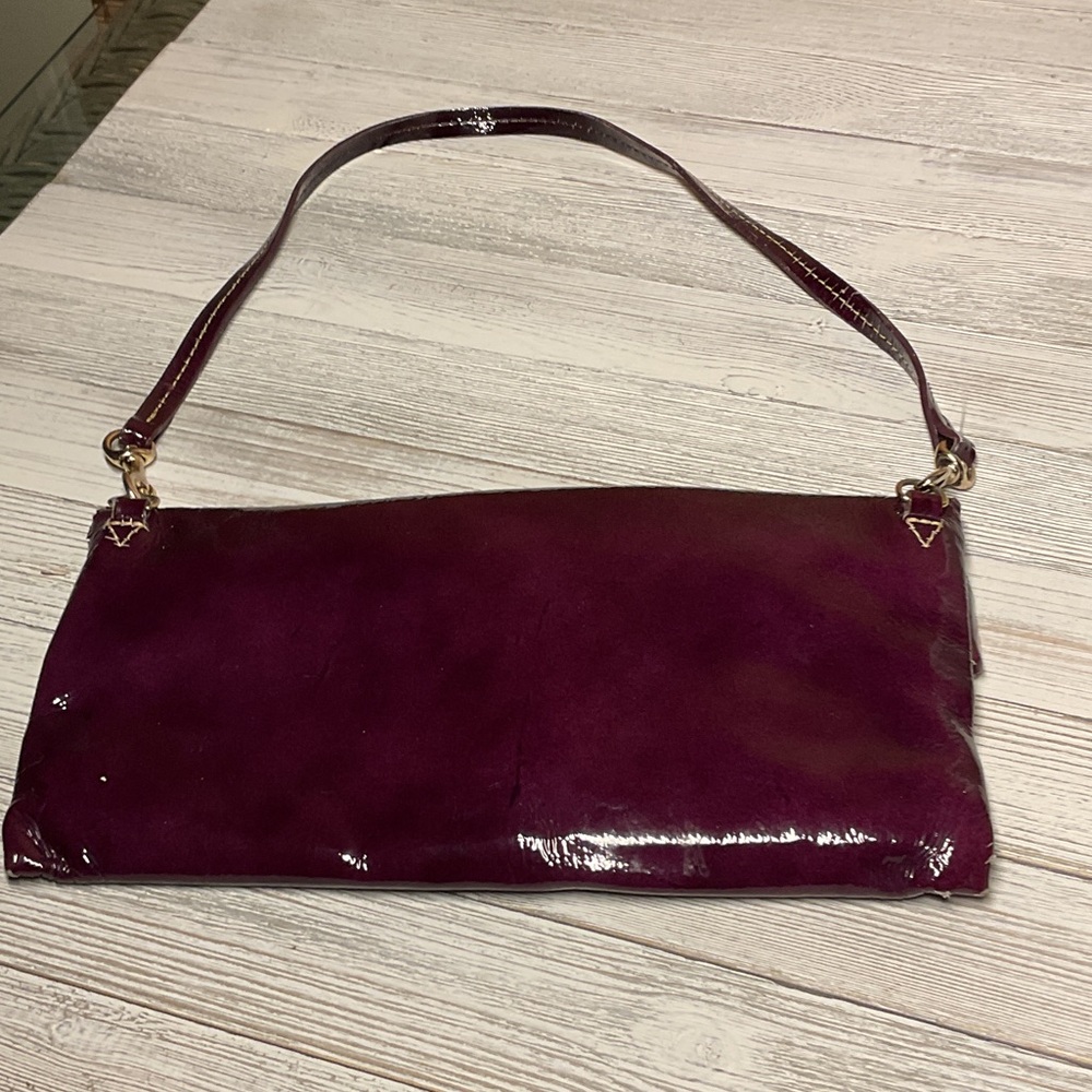Dooney & Bourke Maroon Burgundy Patent Leather Fold Over Clutch/Shoulder Bag - Picture 8 of 9